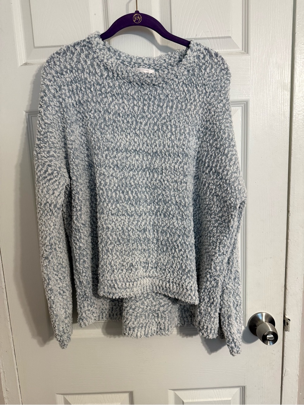 LC Lauren Conrad Marled Light Blue and White Chenille Crewneck Sweater